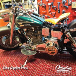 Harley-Davidson Shovelhead motorcycle with custom derby cover installed