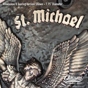 Custom derby cover for Harley-Davidson motorcycles with St Michael design