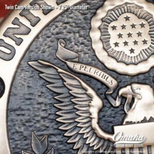 Custom sculpted bronze derby cover for Harley-Davidson motorcycle with US Army Insignia design