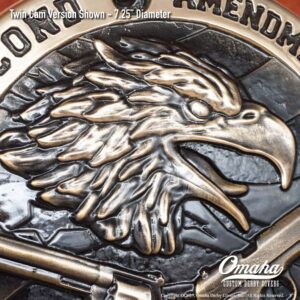 Second Amendment custom derby cover for harley-davidson with eagle and pistols design