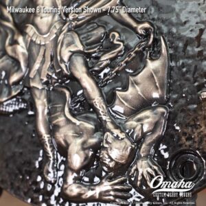 Custom derby cover for Harley-Davidson motorcycles with St Michael design