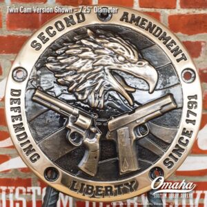 Second Amendment custom derby cover for harley-davidson with eagle and pistols design