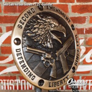 Second Amendment custom derby cover for harley-davidson with eagle and pistols design