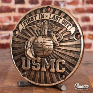 Custom derby cover for Harley Davidson with Marine Corps insignia, USMC lettering and 