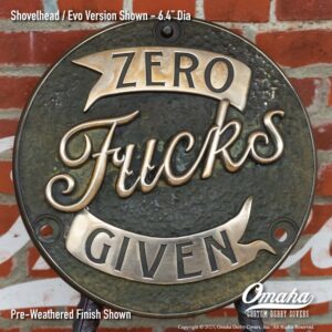 Custom derby cover for Harley-Davidson motorcycles with Zero Fucks Given design