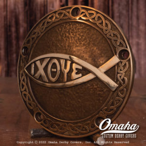 Photo of custom harley davidson derby cover with IXOYE Christian design
