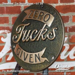 Custom derby cover for Harley-Davidson motorcycles with Zero Fucks Given design
