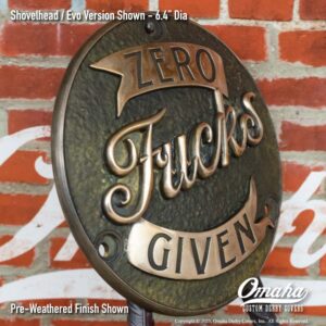 Custom derby cover for Harley-Davidson motorcycles with Zero Fucks Given design