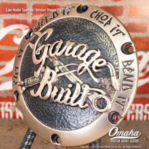 Custom Derby Cover for Harley-Davidson Sportster model with Garage Built Design