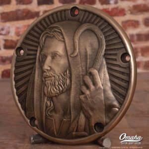 Custom Harley Davidson derby cover with Jesus the Good Shepherd design - Left view