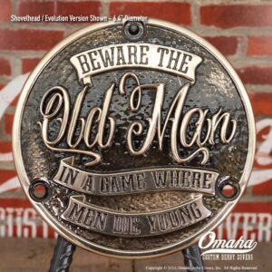 Beware The Old Man Custom Derby Cover for Harley-Davidson Shovelhead and Evolution motorcycles