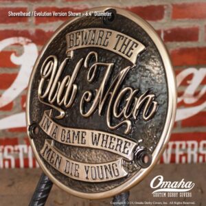 Beware The Old Man Custom Derby Cover for Harley-Davidson Shovelhead and Evolution motorcycles