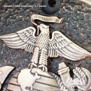 Custom derby cover for Harley-Davidson motorcycle with USMC design and Eagle-Globe-Anchor insignia