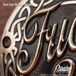 Custom derby cover for Harley Davidson motorcycles with Fuck You design