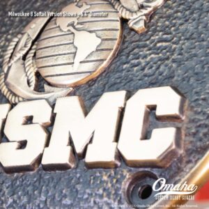 Custom derby cover for Harley-Davidson motorcycle with USMC design and Eagle-Globe-Anchor insignia