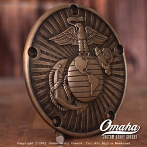Custom derby cover with United States Marine Corps logo right view