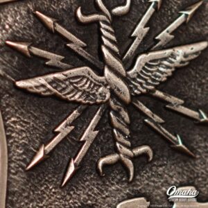 United States Air Force Harley Davidson Custom Derby Cover with original USAF logo cast in Bronze - Detail View