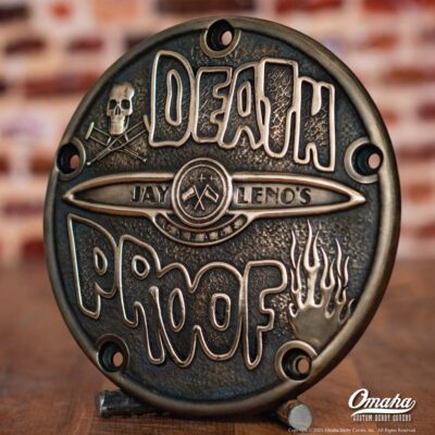 Custom derby cover for harley davidson with Death Proof design - Left View