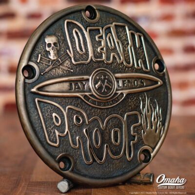 Custom derby cover for harley davidson with Death Proof design - Right View