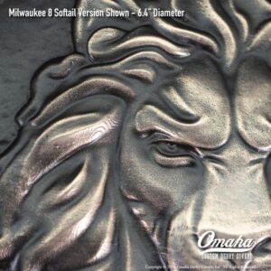 Custom derby cover for Harley-Davidson motorcycle with lion head sculpted design