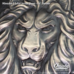 Custom derby cover for Harley-Davidson motorcycle with lion head sculpted design