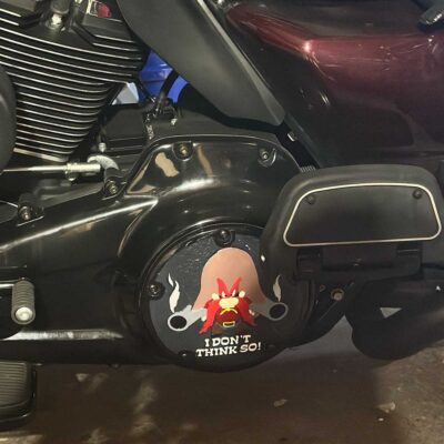HArley davidson motorcycle with custom derby cover installed