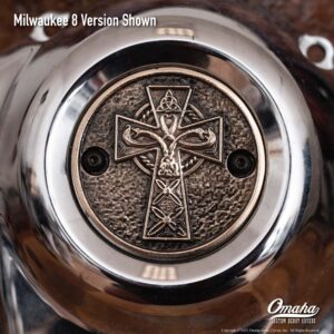 Custom timing cover for harley davidson milwaukee 8 motor with celtic cross design