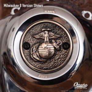 Custom timing cover for harley davidson Milwaukee 8 motor with US Marine Corps insignia design