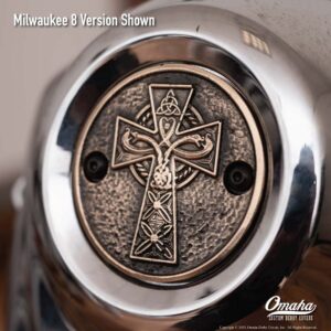 Custom timing cover for harley davidson milwaukee 8 motor with celtic cross design