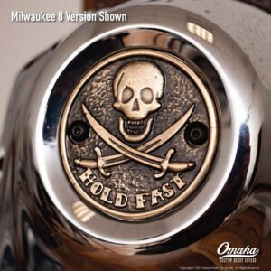 Custom timing cover for harley davidson Milwaukee 8 motor with Jolly Roger - Hold Fast design