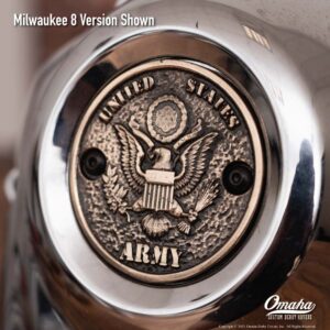 Custom timing cover for harley davidson Milwaukee 8 motor with US Army insignia design