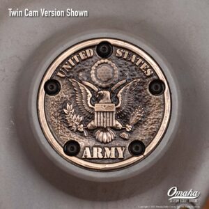Custom timing cover for harley davidson Twin Cam motor with US Army insignia design