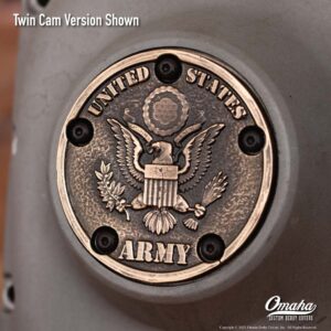 Custom timing cover for harley davidson Twin Cam motor with US Army insignia design