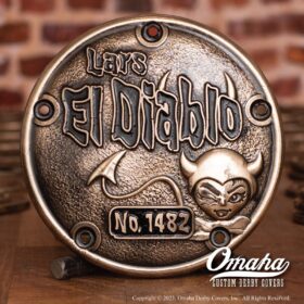 Custom derby cover for harley davidson el diablo motorcycle sculpted in bronze