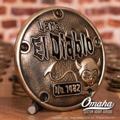 Custom derby cover for harley davidson el diablo motorcycle sculpted in bronze