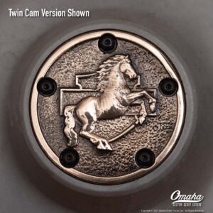 Custom timing cover for harley davidson twin cam motor with Iron Horse design