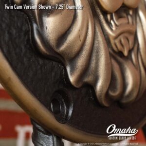 Custom derby cover for Harley-Davidson motorcycle with Lion Head design