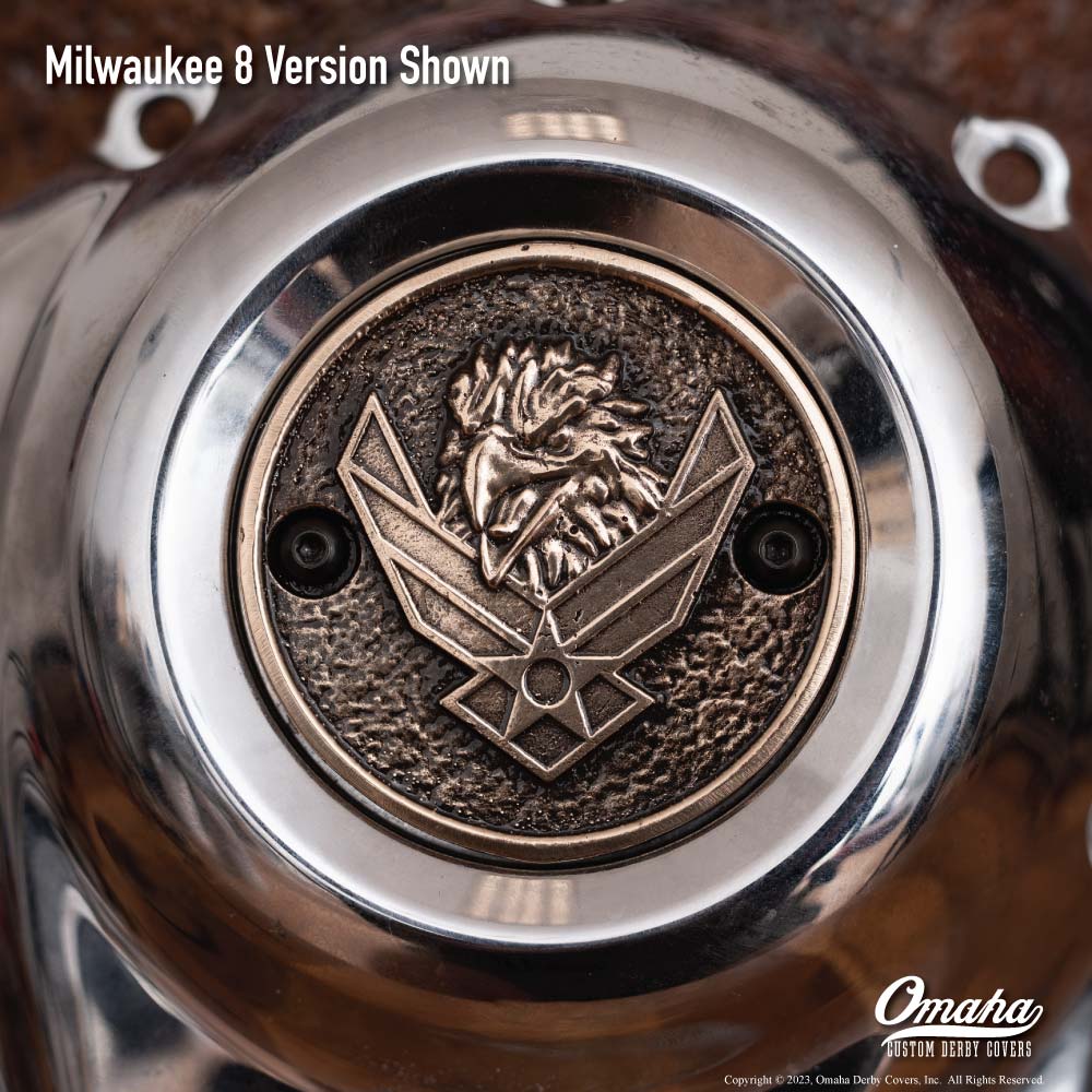 Custom timing cover for harley davidson Milwaukee 8 motor with US air force insignia and eagle design