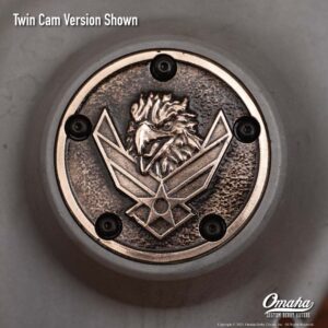Custom timing cover for harley davidson Twin Cam motor with US air force insignia and eagle design