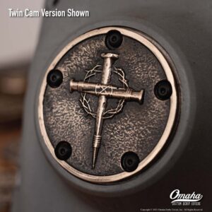 Custom timing cover for harley davidson Twin Cam motor with Nail Cross design