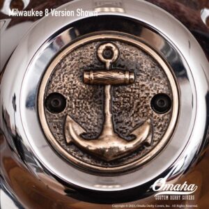 Custom timing cover for Milwaukee 8 engine with grunge anchor design