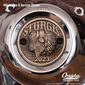 Custom timing cover for Harley-Davidson Milwaukee 8 engine with Sturgis 2023 decoration