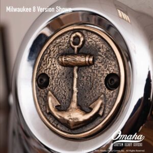 Custom timing cover for Milwaukee 8 engine with grunge anchor design