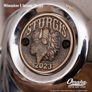 Custom timing cover for Harley-Davidson Milwaukee 8 engine with Sturgis 2023 decoration
