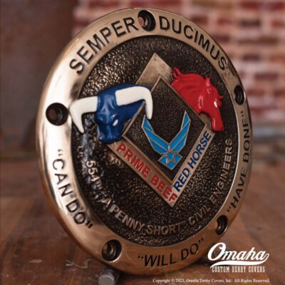 Davidson derby cover in solid cast bronze with painted details