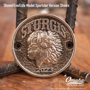 Custom timing cover for Harley-Davidson Shovelhead and Evo engines with Sturgis 2023 decoration
