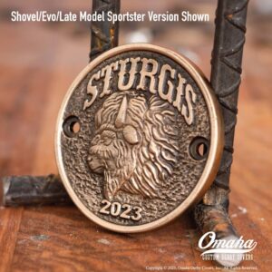 Custom timing cover for Harley-Davidson Shovelhead and Evo engines with Sturgis 2023 decoration