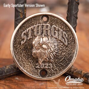 Custom timing cover for Harley-Davidson Sportster engine with Sturgis 2023 decoration