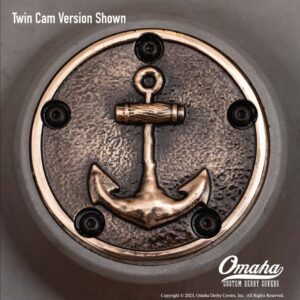 Custom timing cover for Twin Cam engine with grunge anchor design