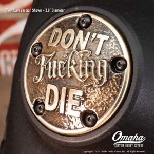 Don't Fucking Die custom timing cover for Harley-Davidson Twin Cam motor